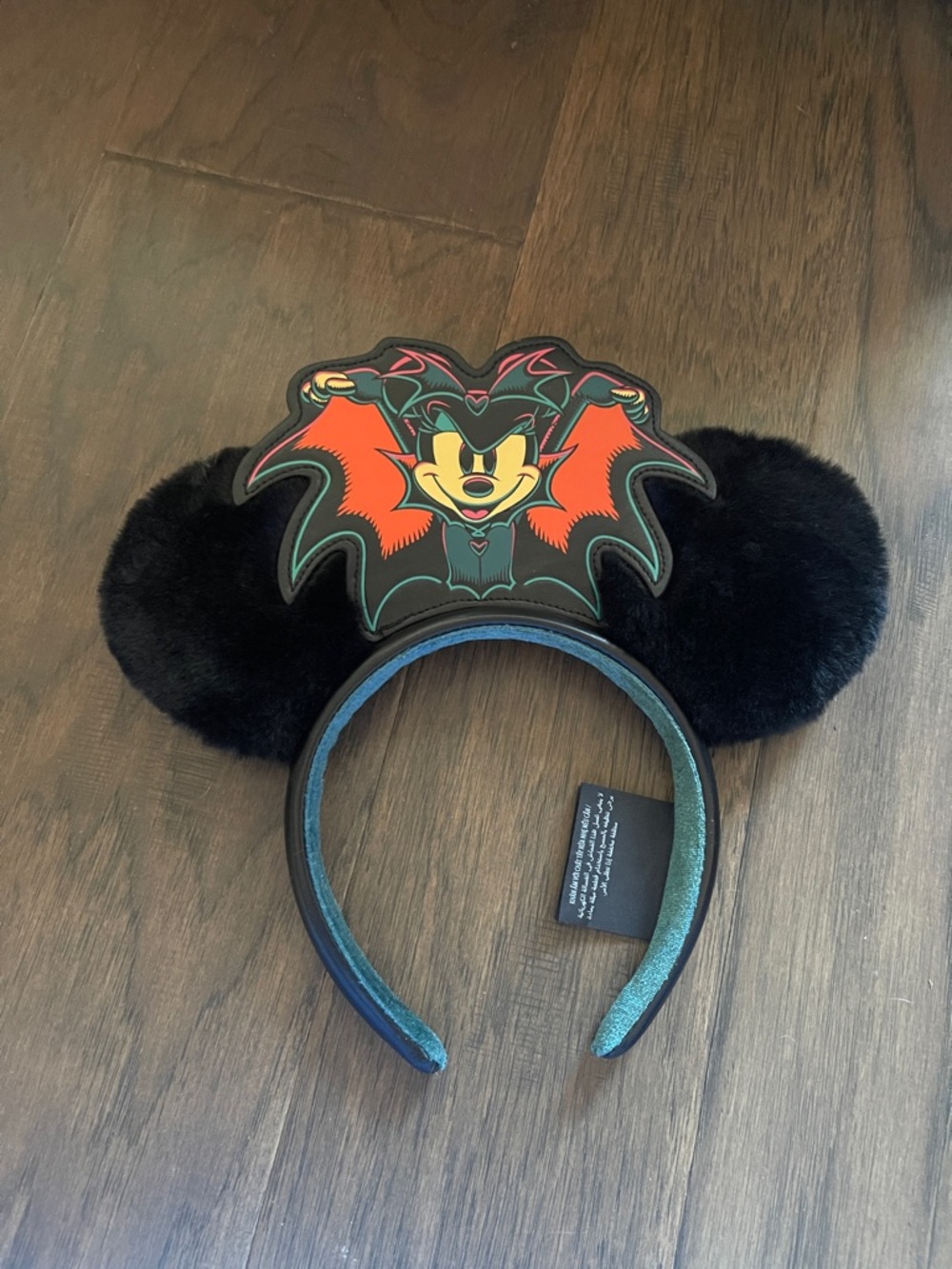 Disney Black Fuzzy Ear Headband with Teal Inner Lining